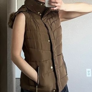 Puffy Vest with Hood & Faux Fu